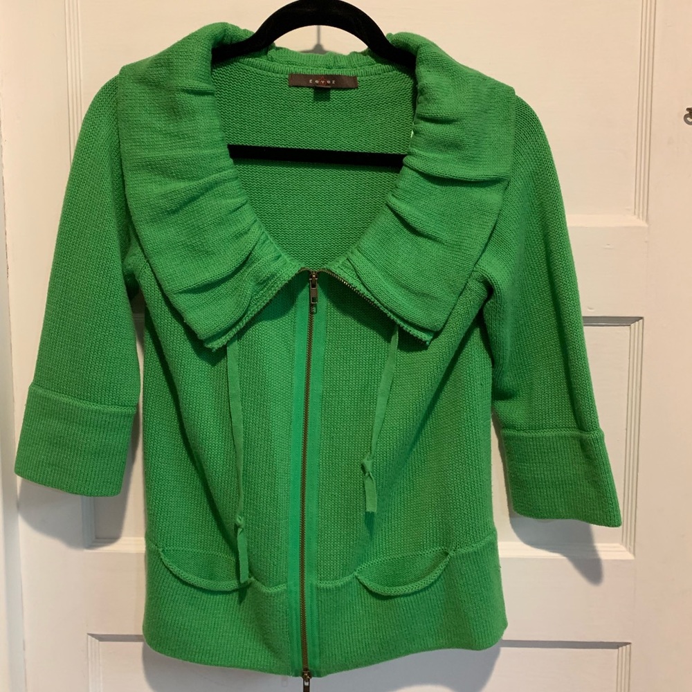 Knitted Sweater Small Green Zip Up